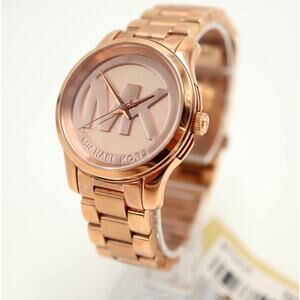 Michael Kors Mini Runway Rose Gold Tone 33mm Watch Steel Bracelet NEW w Tags